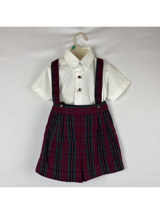 Unbranded Other - VTG Baby Boy Overall Short Set Sz 2T Plaid Jockey Horse